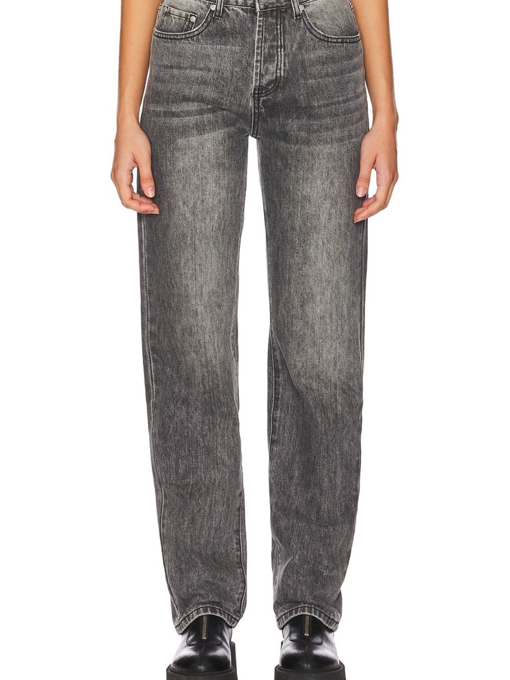 superdown Washed Gray High-Rise Straight Leg Jeans